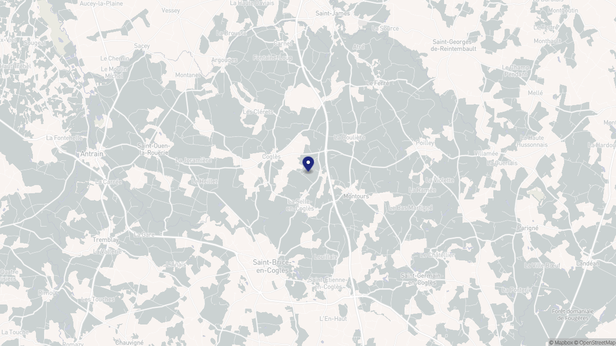 Aperçu cartographique de Les Portes du Coglais, centré sur la commune