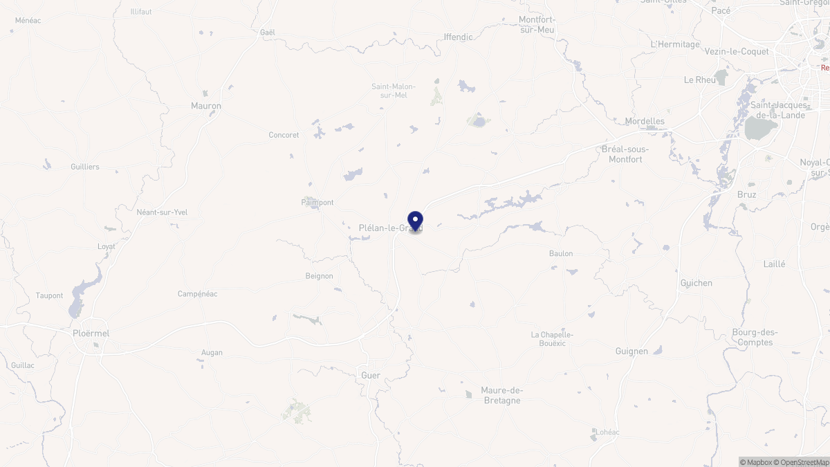 Aperçu cartographique de Plélan-le-Grand, centré sur la commune