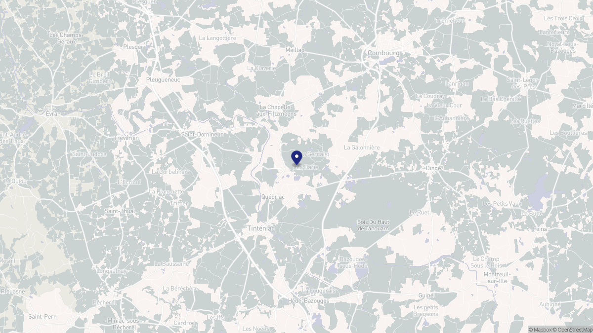 Aperçu cartographique de Québriac, centré sur la commune