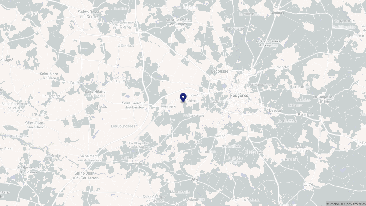 Aperçu cartographique de Romagné, centré sur la commune