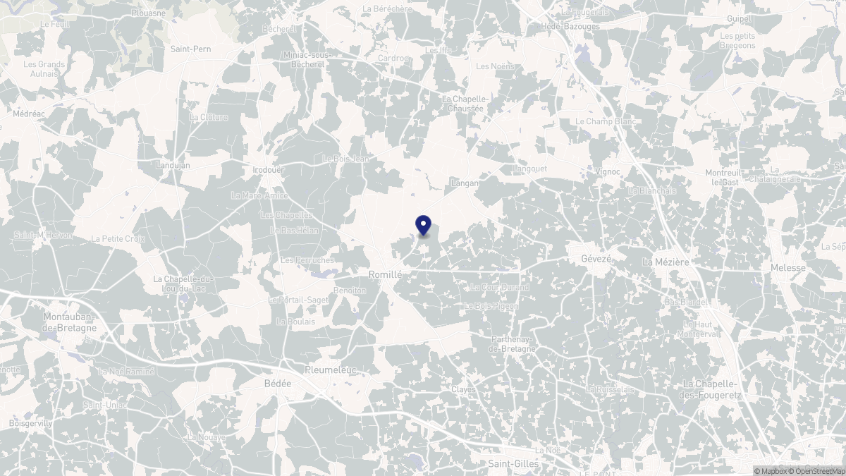 Aperçu cartographique de Romillé, centré sur la commune