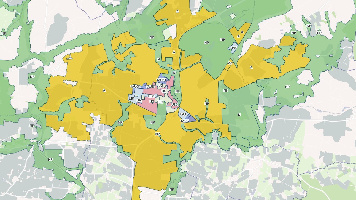Aperçu cartographique de Saint-Aubin-d'Aubigné, centré sur la commune