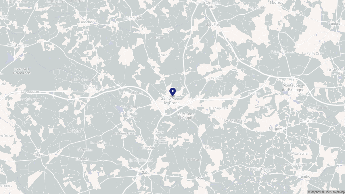 Aperçu cartographique de Saint-Méen-le-Grand, centré sur la commune