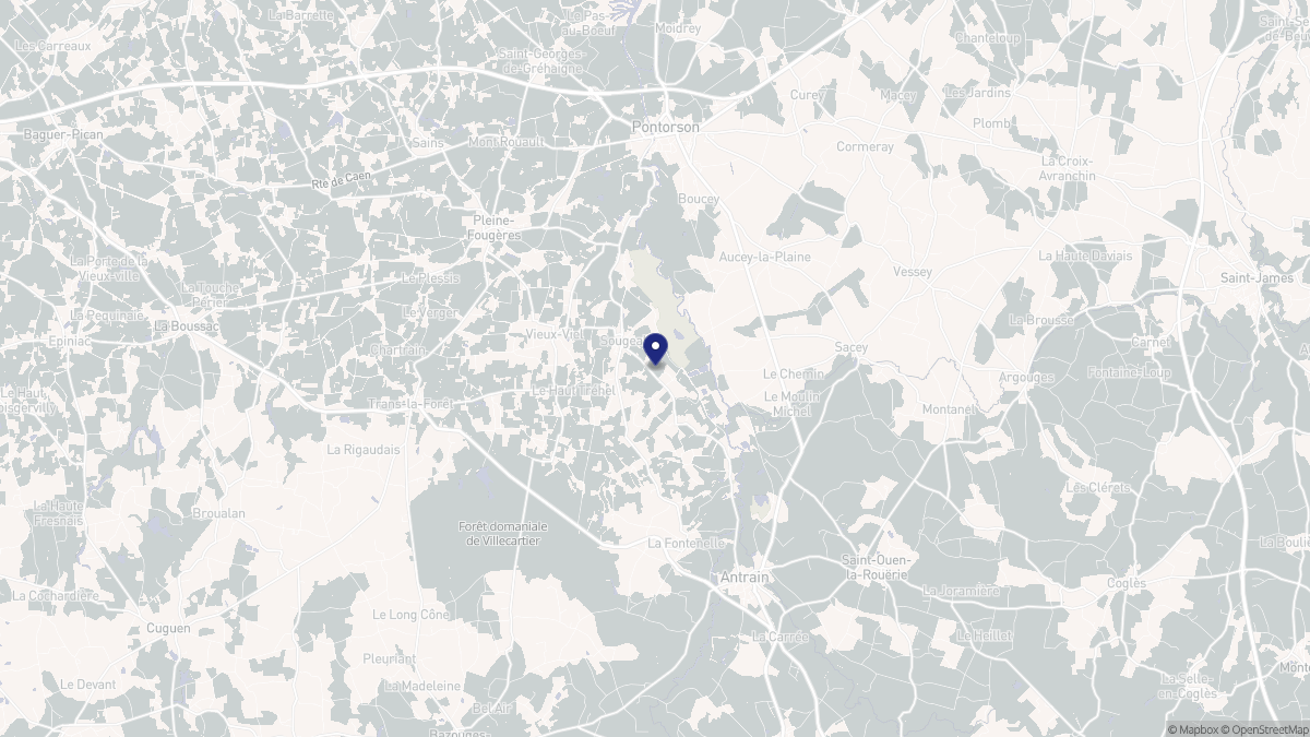 Aperçu cartographique de Sougeal, centré sur la commune
