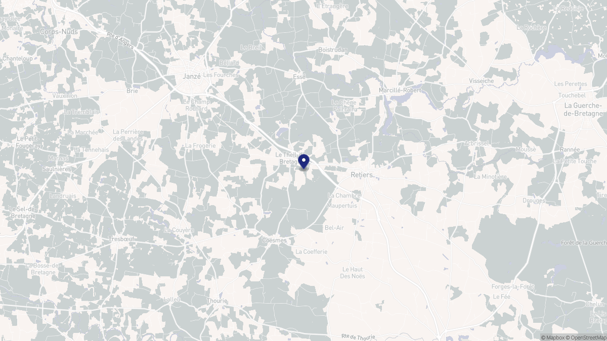 Aperçu cartographique de Le Theil-de-Bretagne, centré sur la commune