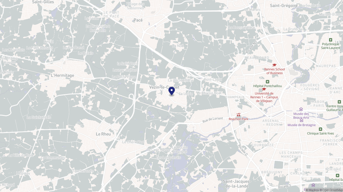 Aperçu cartographique de Vezin-le-Coquet, centré sur la commune