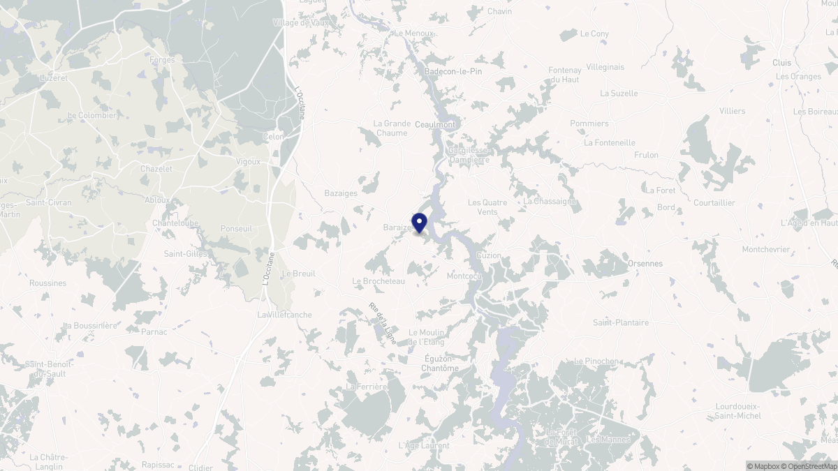 Aperçu cartographique de Baraize, centré sur la commune
