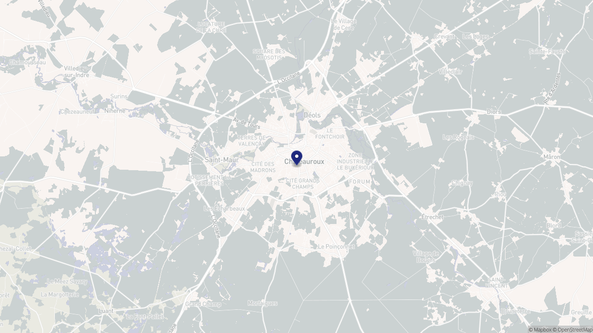 Aperçu cartographique de Châteauroux, centré sur la commune