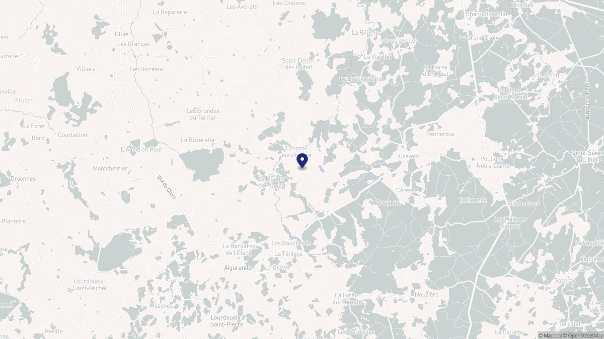Aperçu cartographique de Crozon-sur-Vauvre, centré sur la commune
