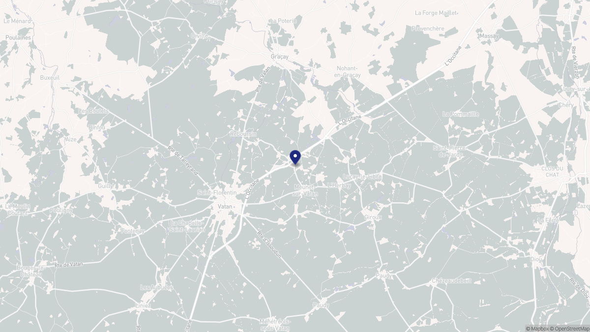 Aperçu cartographique de Meunet-sur-Vatan, centré sur la commune