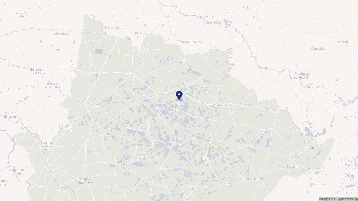 Aperçu cartographique de Mézières-en-Brenne, centré sur la commune