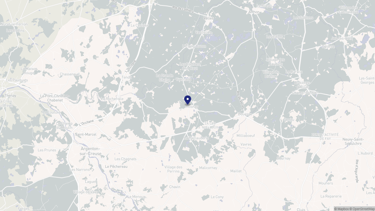 Aperçu cartographique de Mosnay, centré sur la commune