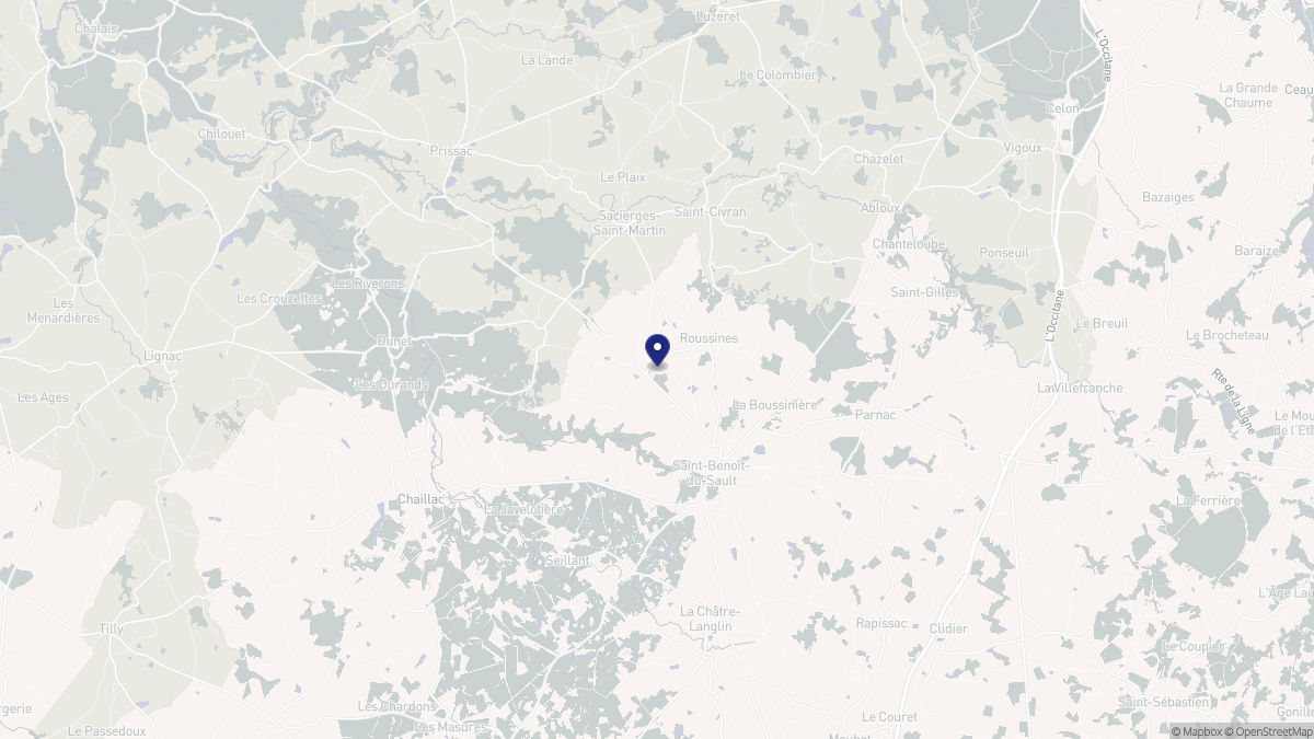 Aperçu cartographique de Roussines, centré sur la commune