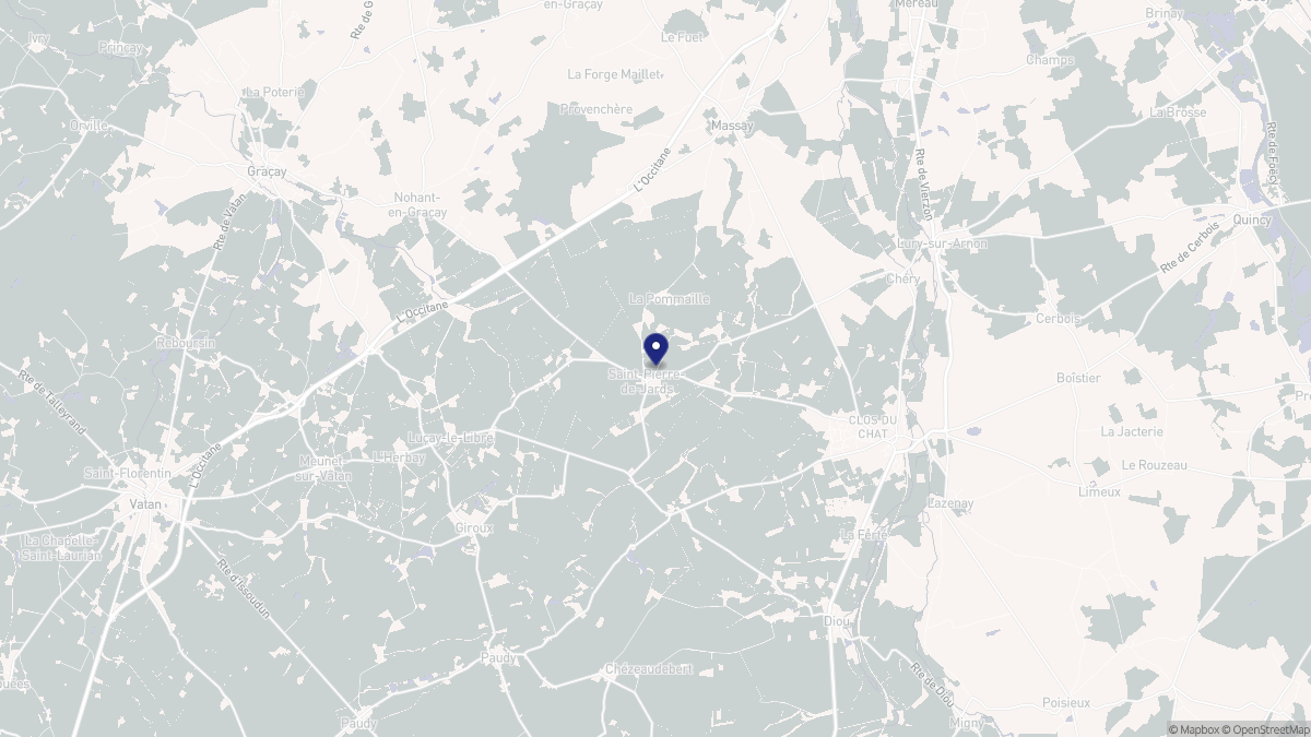 Aperçu cartographique de Saint-Pierre-de-Jards, centré sur la commune