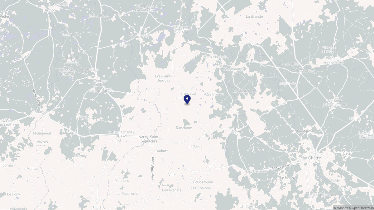 Aperçu cartographique de Tranzault, centré sur la commune