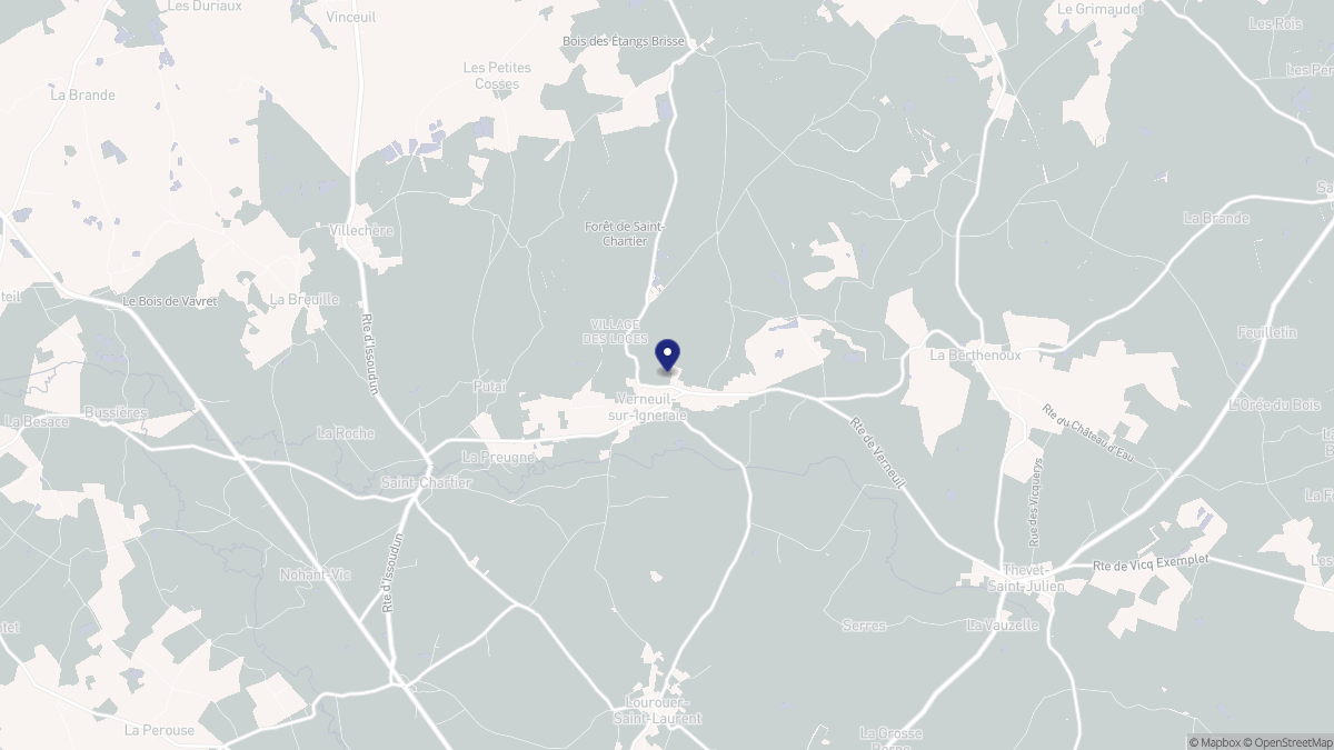 Aperçu cartographique de Verneuil-sur-Igneraie, centré sur la commune