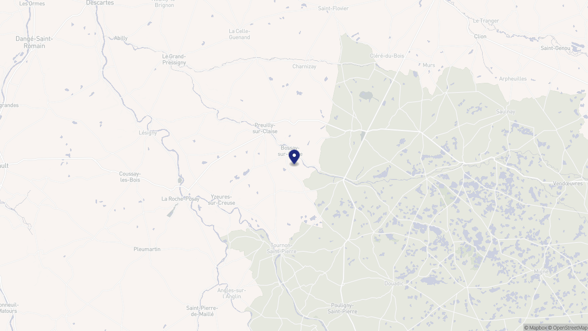 Aperçu cartographique de Bossay-sur-Claise, centré sur la commune