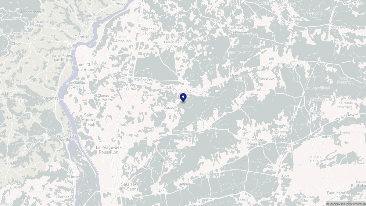 Aperçu cartographique de Assieu, centré sur la commune