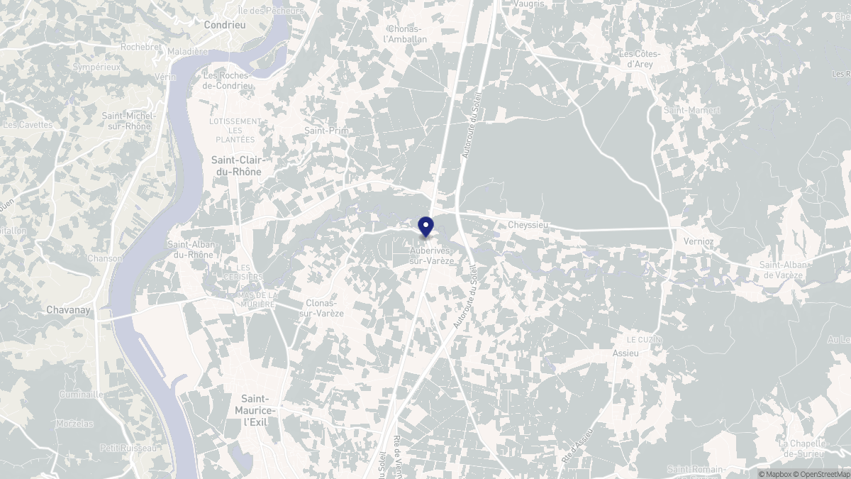 Aperçu cartographique de Auberives-sur-Varèze, centré sur la commune