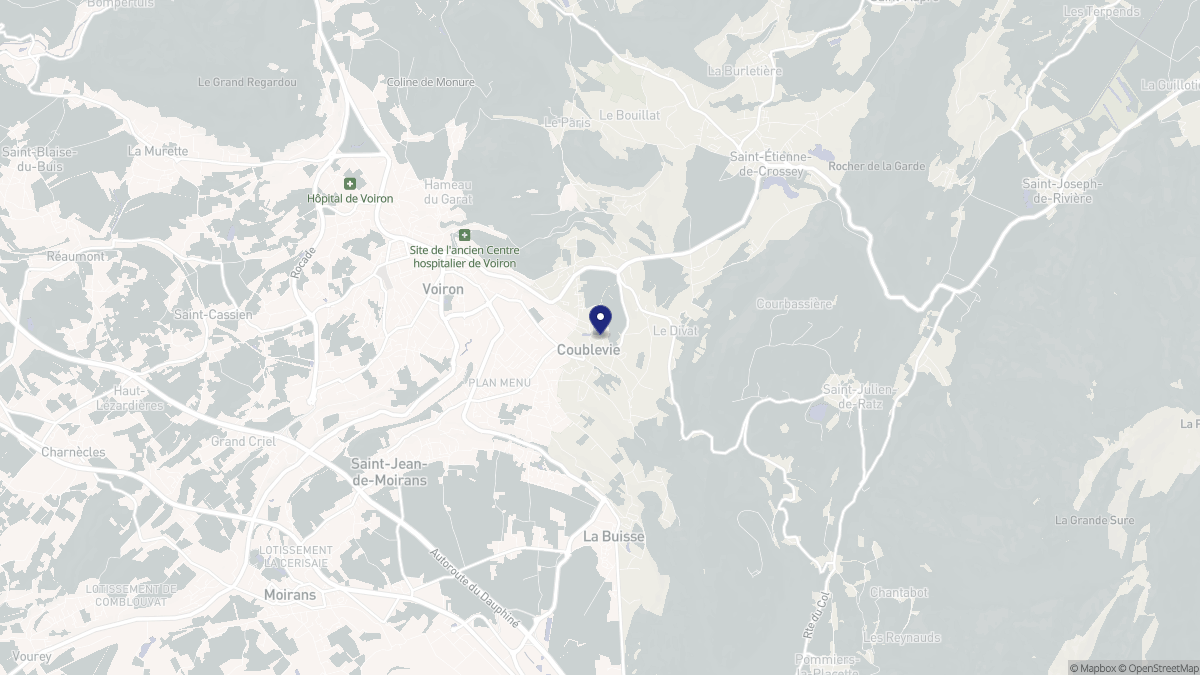 Aperçu cartographique de Coublevie, centré sur la commune