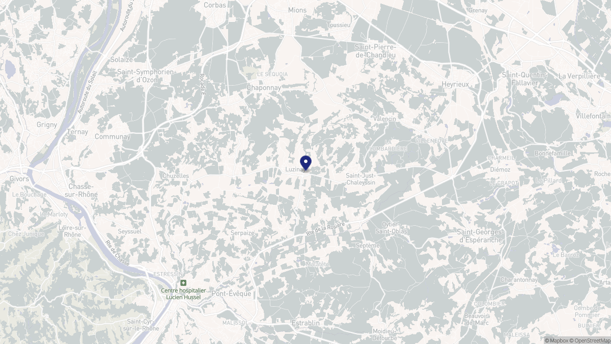 Aperçu cartographique de Luzinay, centré sur la commune