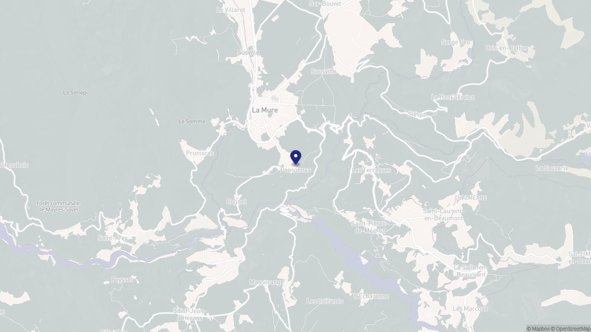 Aperçu cartographique de Ponsonnas, centré sur la commune