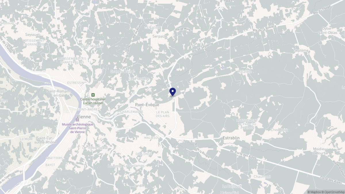 Aperçu cartographique de Pont-Évêque, centré sur la commune