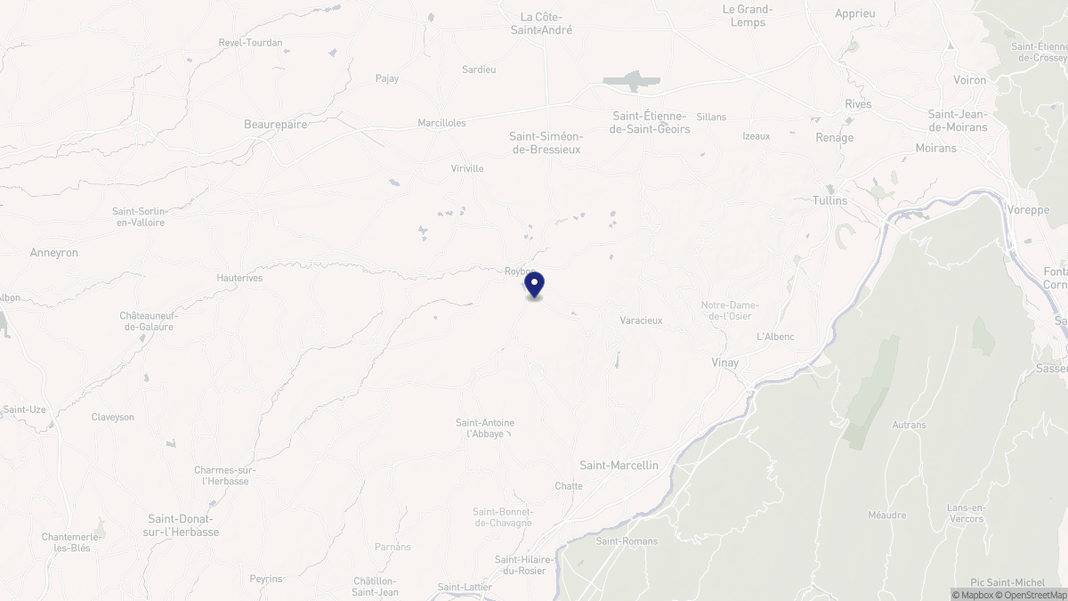 Aperçu cartographique de Roybon, centré sur la commune