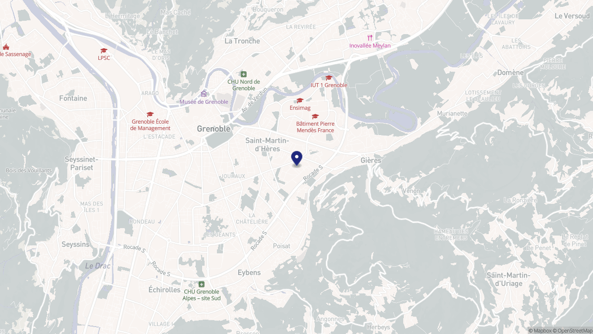 Aperçu cartographique de Saint-Martin-d'Hères, centré sur la commune