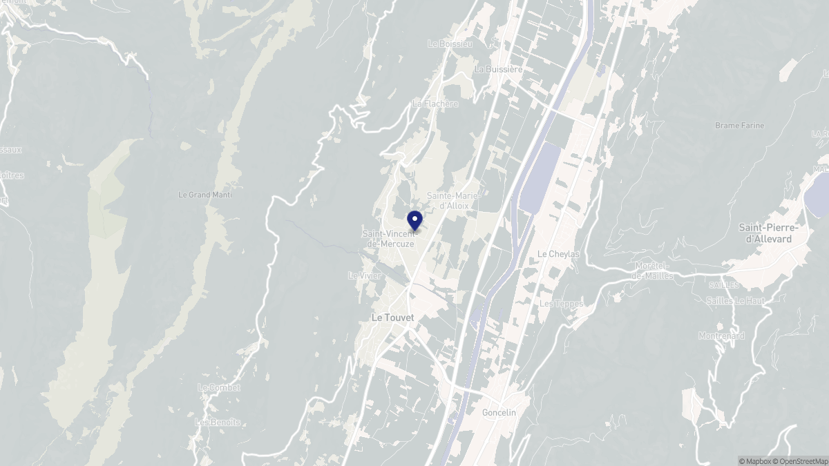 Aperçu cartographique de Saint-Vincent-de-Mercuze, centré sur la commune