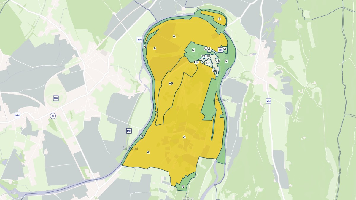 Aperçu cartographique de Champagne-sur-Loue, centré sur la commune