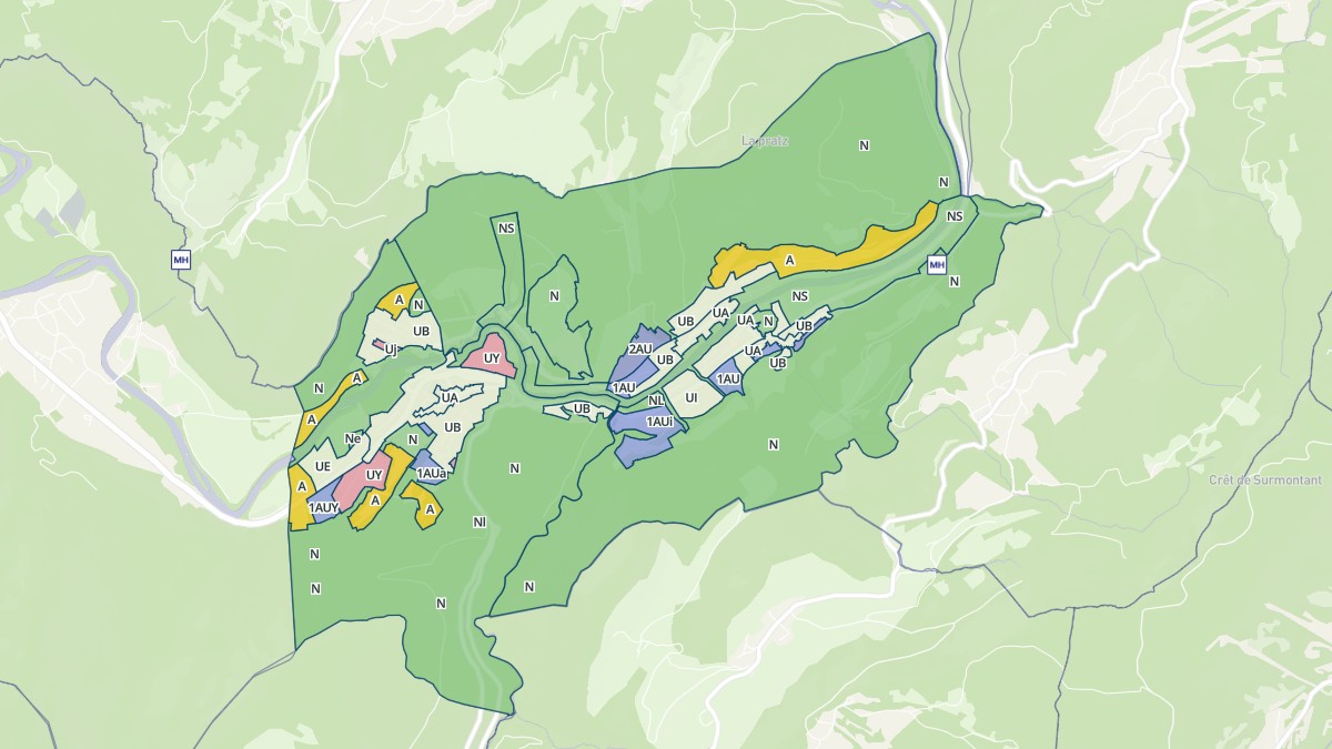 Aperçu cartographique de Chassal-Molinges, centré sur la commune