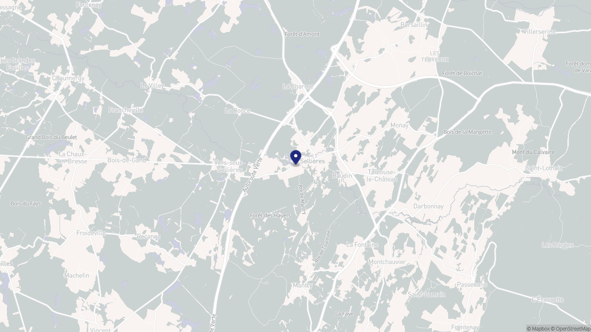 Aperçu cartographique de Sellières, centré sur la commune