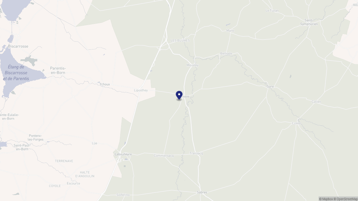 Aperçu cartographique de Pissos, centré sur la commune