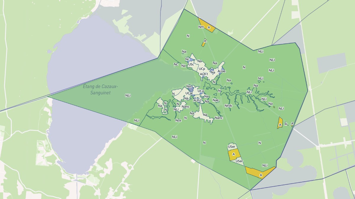 Aperçu cartographique de Sanguinet, centré sur la commune