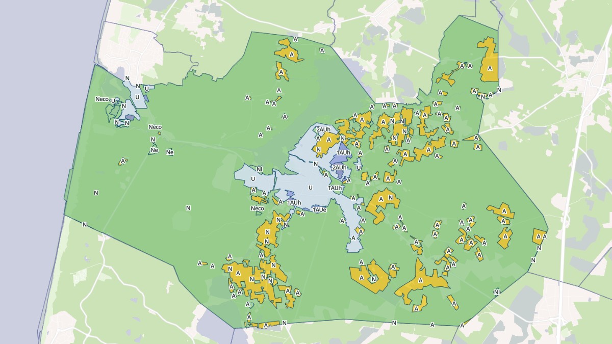 Aperçu cartographique de Soustons, centré sur la commune