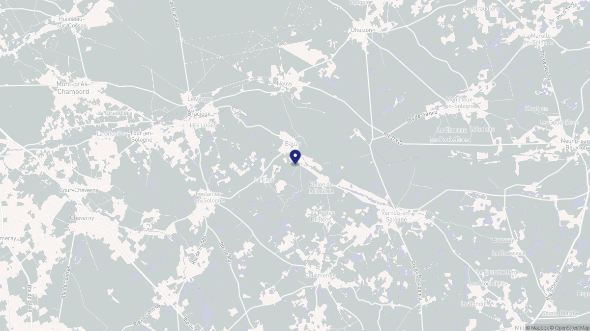 Aperçu cartographique de Bauzy, centré sur la commune