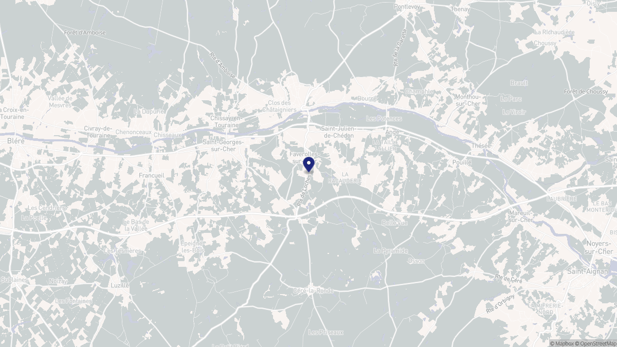 Aperçu cartographique de Faverolles-sur-Cher, centré sur la commune