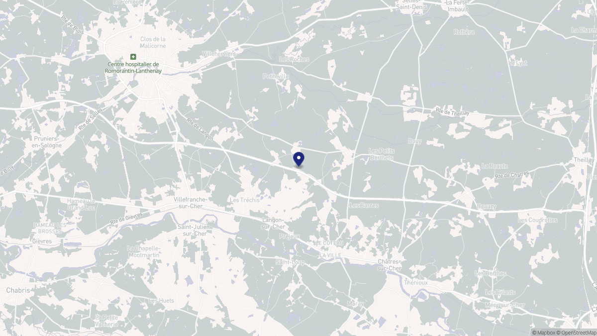 Aperçu cartographique de Langon-sur-Cher, centré sur la commune