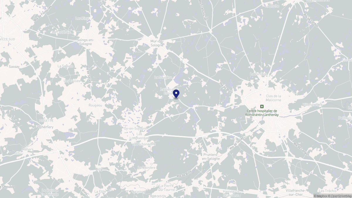 Aperçu cartographique de Lassay-sur-Croisne, centré sur la commune
