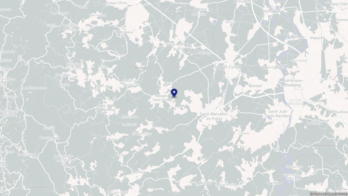 Aperçu cartographique de Boisset-Saint-Priest, centré sur la commune