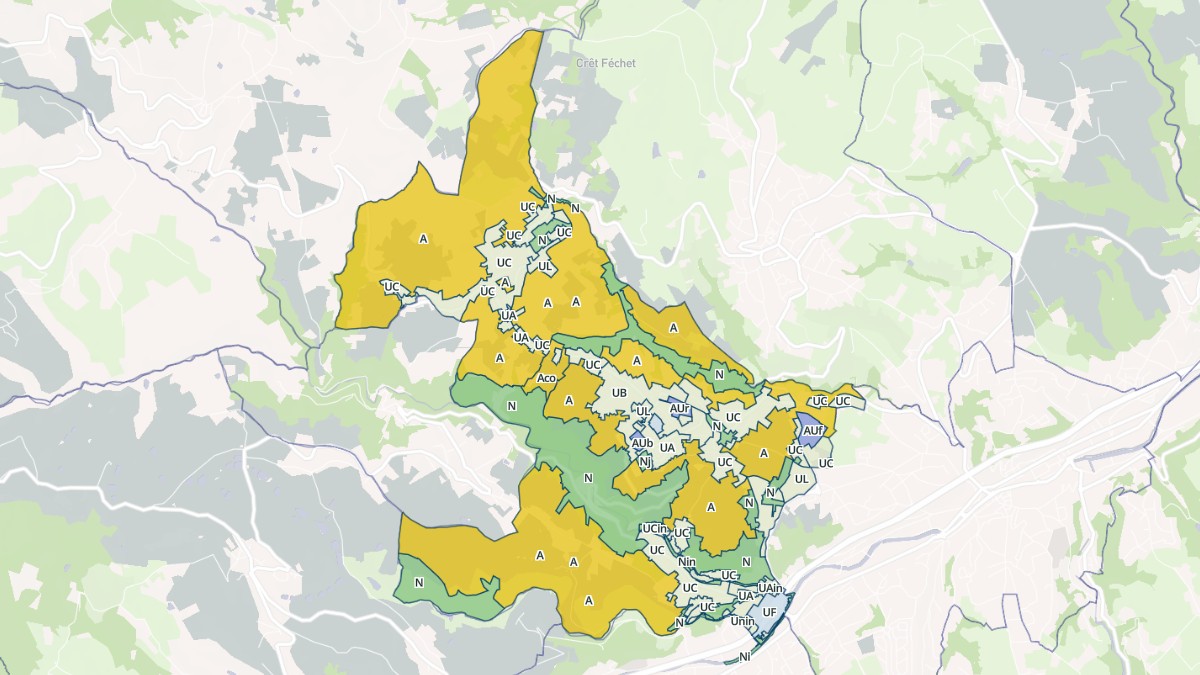 Aperçu cartographique de Genilac, centré sur la commune