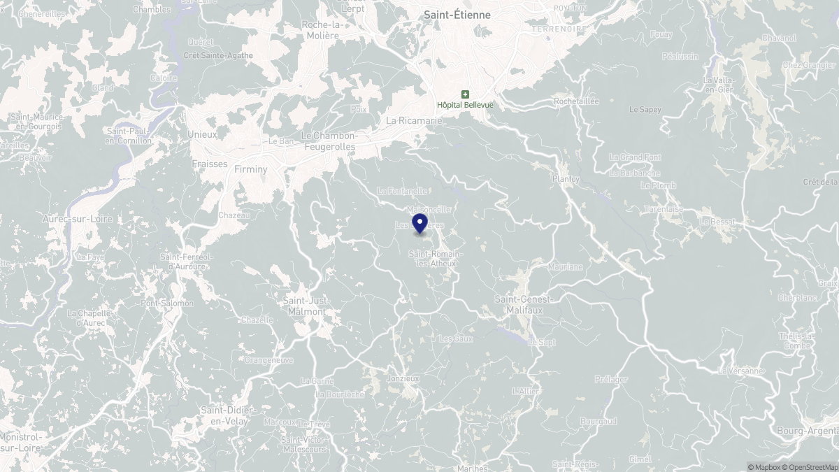 Aperçu cartographique de Saint-Romain-les-Atheux, centré sur la commune