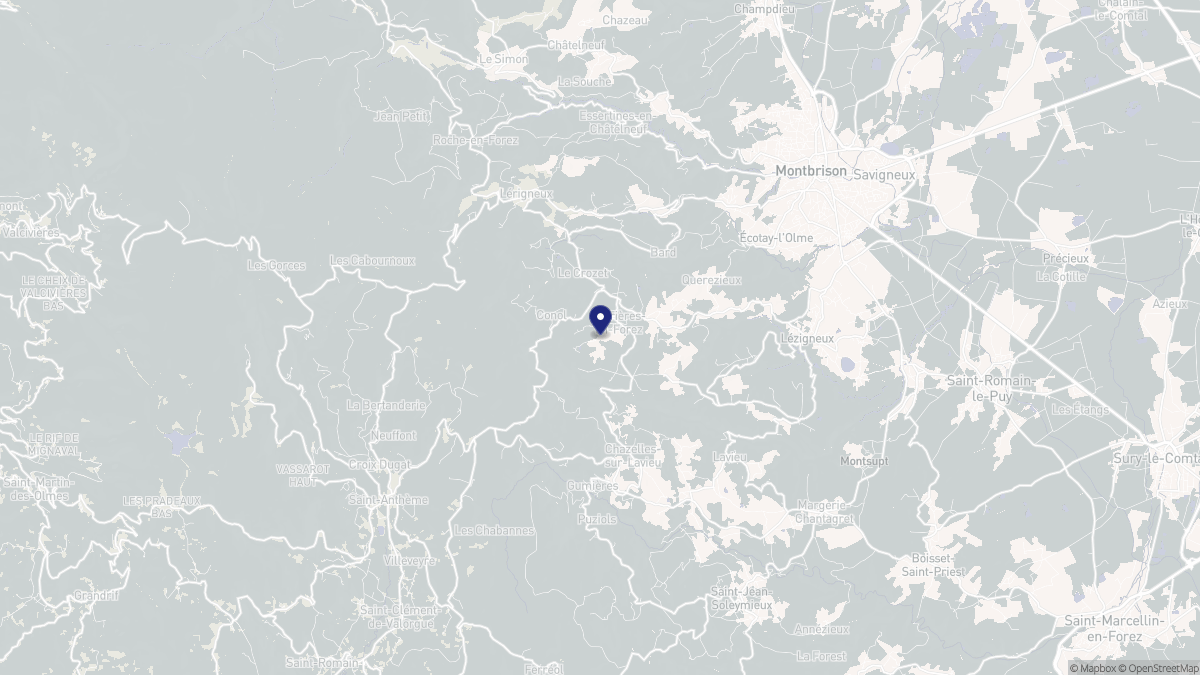 Aperçu cartographique de Verrières-en-Forez, centré sur la commune