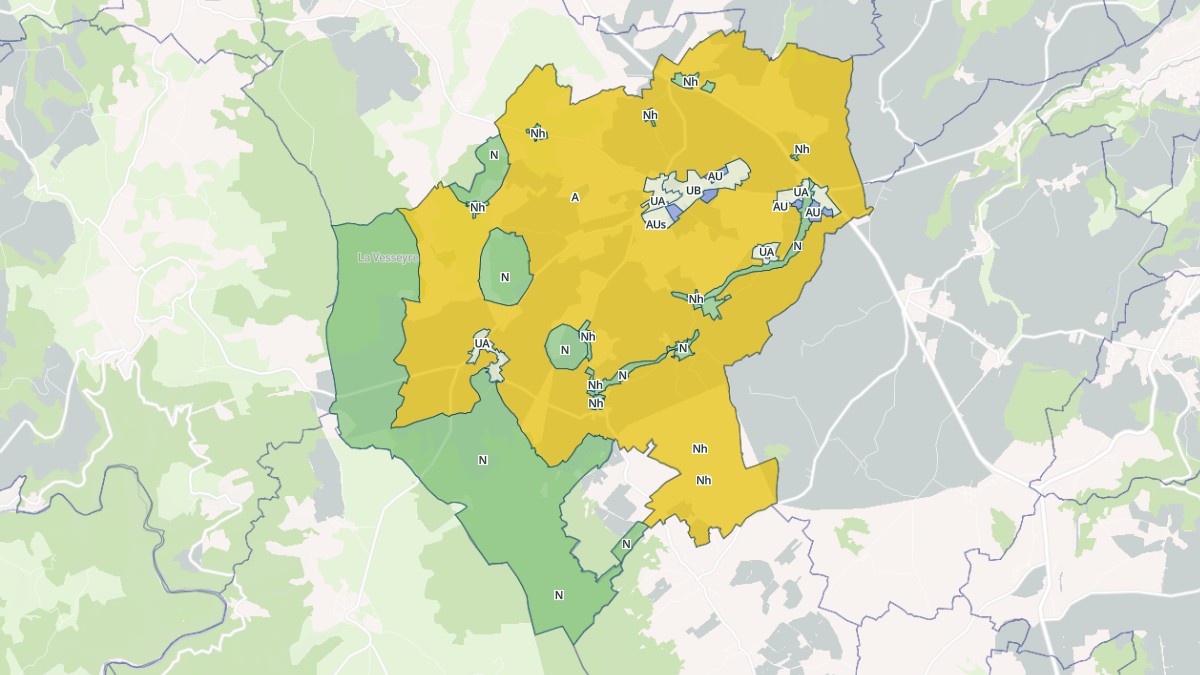 Aperçu cartographique de Bains, centré sur la commune