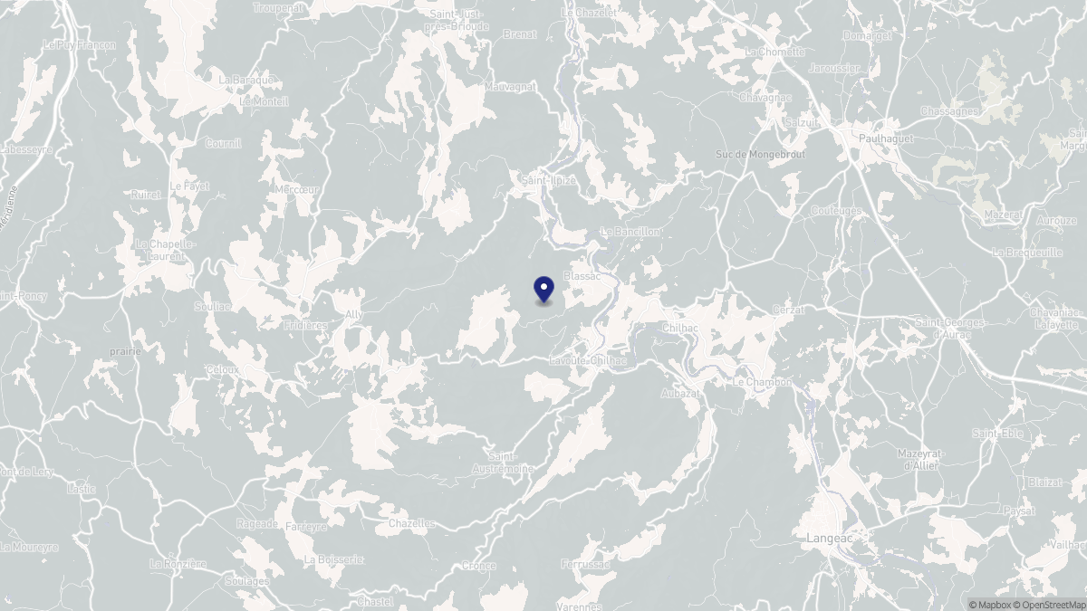 Aperçu cartographique de Blassac, centré sur la commune