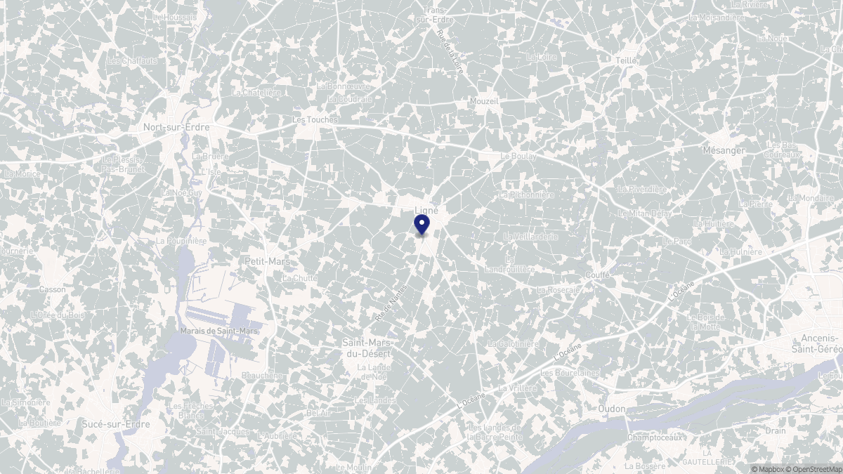 Aperçu cartographique de Ligné, centré sur la commune