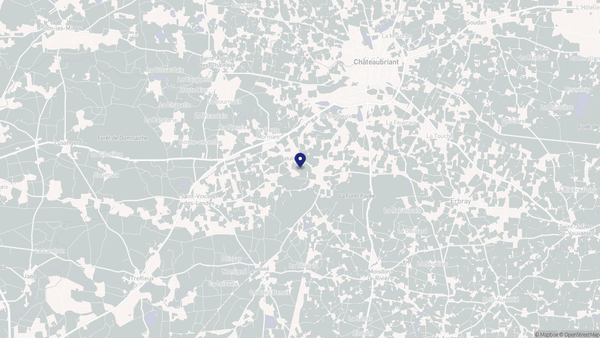 Aperçu cartographique de Louisfert, centré sur la commune