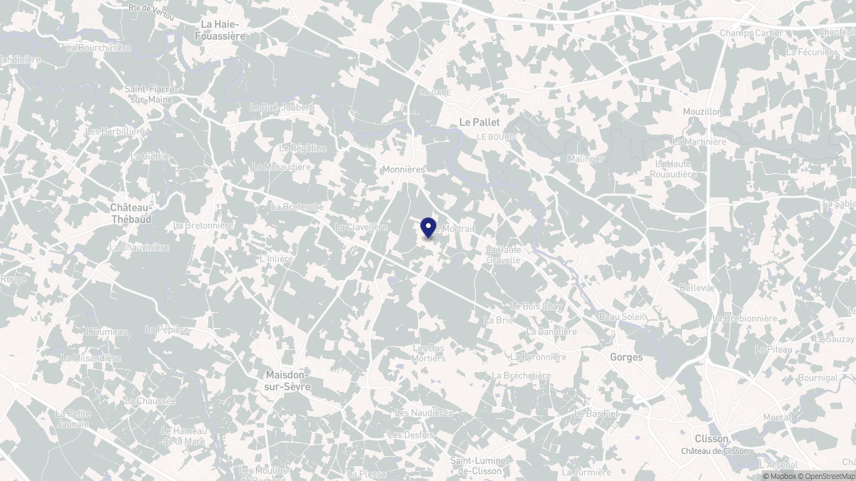 Aperçu cartographique de Monnières, centré sur la commune