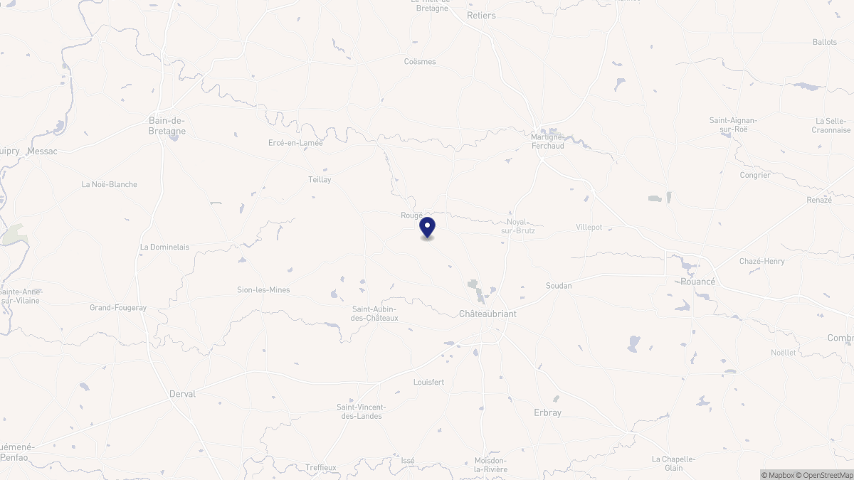 Aperçu cartographique de Rougé, centré sur la commune